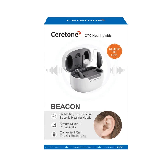 Ceretone OTC hearing aids, Beacon self fitting, bluetooth hearing aid.
