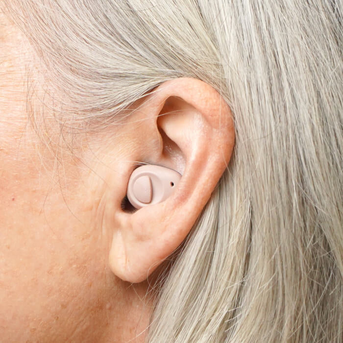 Ceretone Torch in the ear hearing aid zoom in of discreet hearing aid design with tinnitus masking.